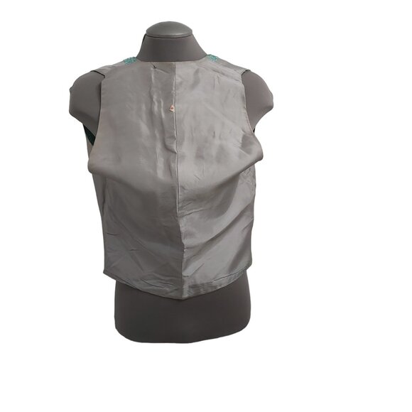 Vest - Turquoise Metallic Eyelash Fabric Grey Lining - Small - Unisex Adult - Picture 6 of 12
